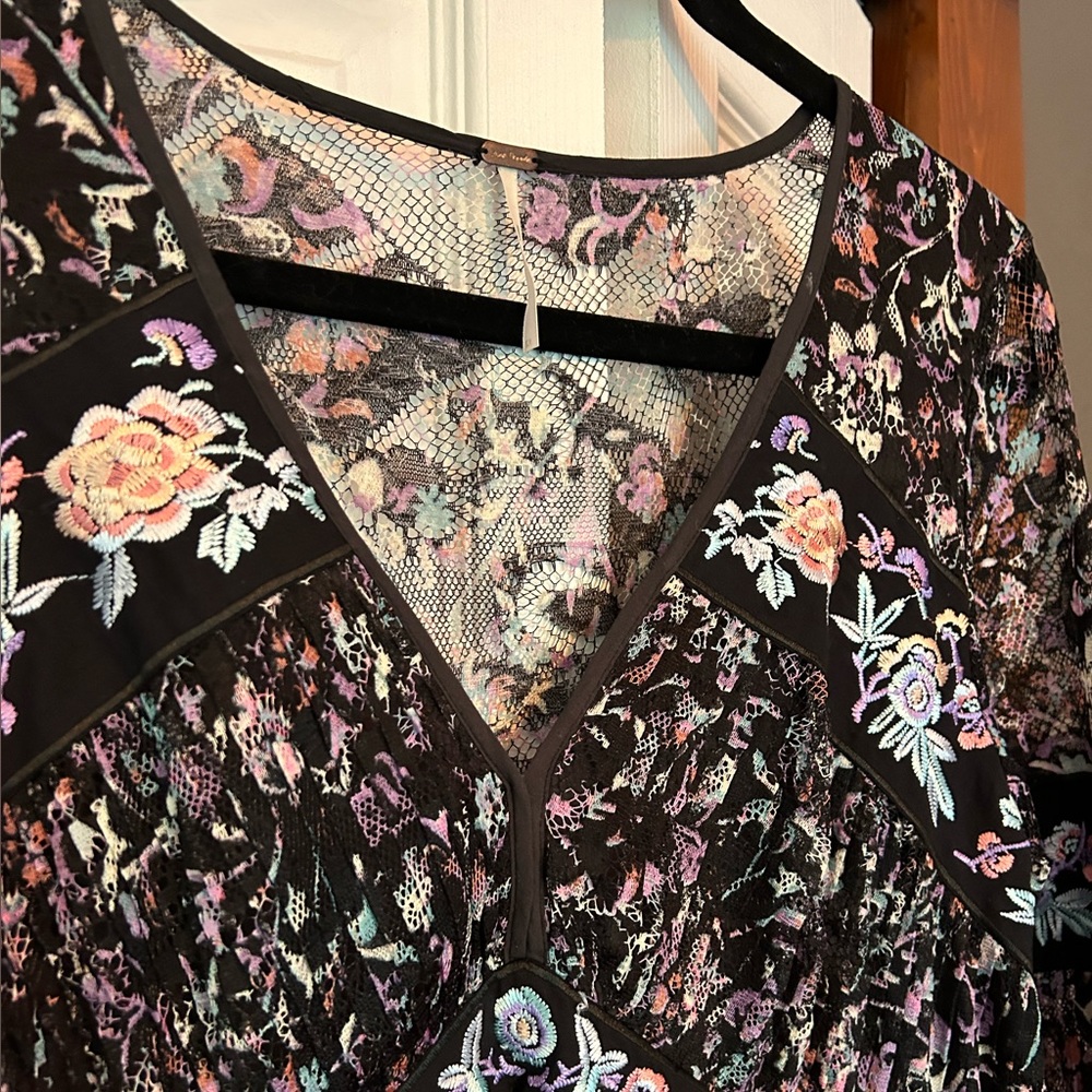Free People long sleeve boho lace mesh embroidered dress
